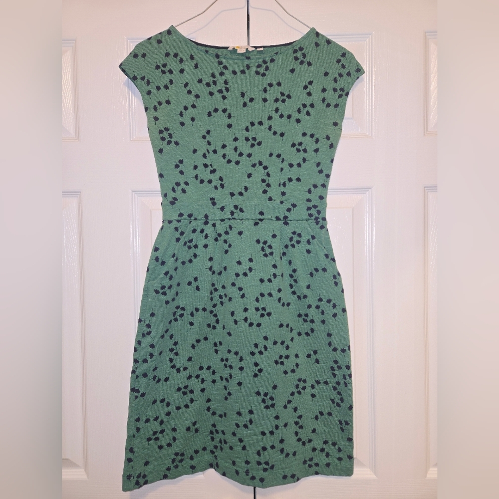 Boden Green Sheath Midi Dress with Cap Sleeves
